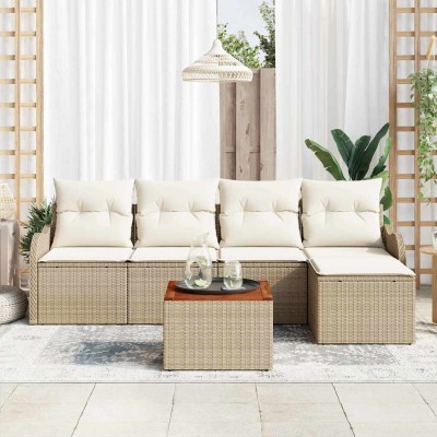 Conjunto de sofá de jardín 6 pcs Beige y blanco