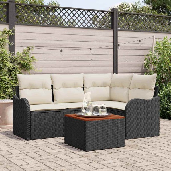 Conjunto de sofá de jardín 5 pcs Negro y blanco