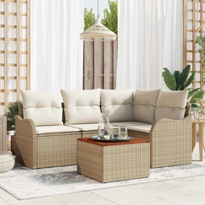 Conjunto de sofá de jardín 5 pcs Beige y blanco
