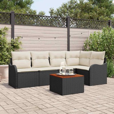 Conjunto de sofá de jardín 6 pcs Negro y blanco