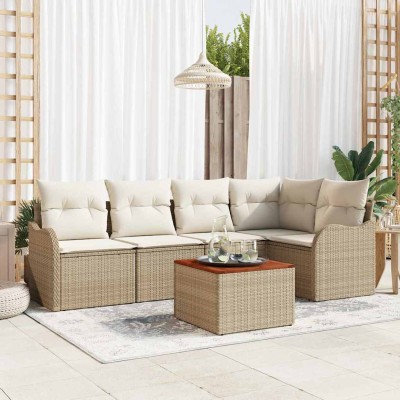 Conjunto de sofá de jardín 6 pcs Beige y blanco