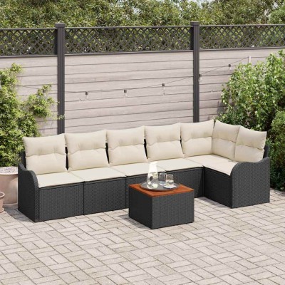Conjunto de sofá de jardín 7 pcs Negro y blanco