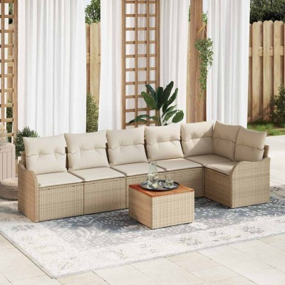 Conjunto de sofá de jardín 7 pcs Beige y blanco