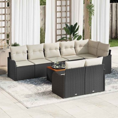 Conjunto de sofá de jardín 9 pcs Negro y blanco