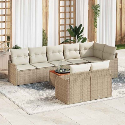Conjunto de sofá de jardín 9 pcs Beige y blanco