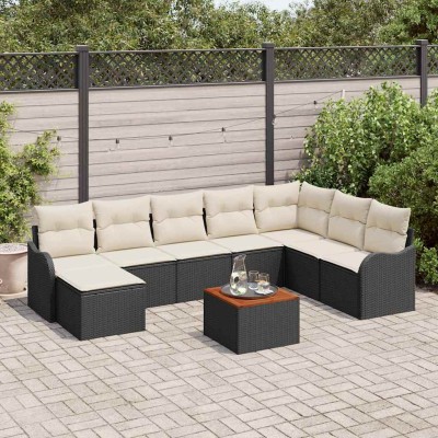 Conjunto de sofá de jardín 9 pcs Negro y blanco