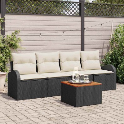 Conjunto de sofá de jardín 5 pcs Negro y blanco