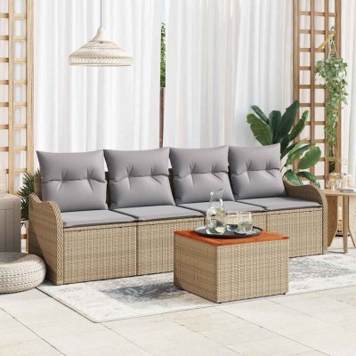 Conjunto de sofá de jardín 5 pcs beige y gris claro