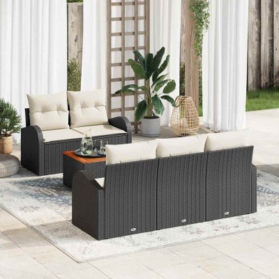 Conjunto de sofá de jardín 6 pcs Negro y blanco