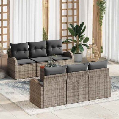 Conjunto de sofá de jardín 7 pcs Gris