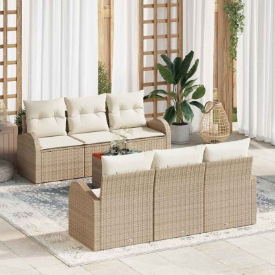 Conjunto de sofá de jardín 7 pcs Beige y blanco