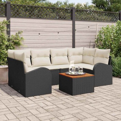 Conjunto de sofá de jardín 7 pcs Negro y blanco