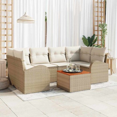 Conjunto de sofá de jardín 7 pcs Beige y blanco
