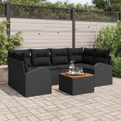 Conjunto de sofá de jardín 7 pcs Negro