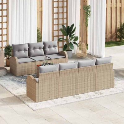 Conjunto de sofá de jardín 8 pcs beige y gris claro