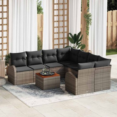 Conjunto de sofá de jardín 9 pcs Gris