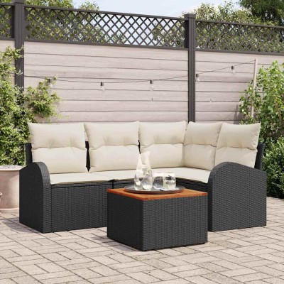 Conjunto de sofá de jardín 5 pcs Negro y blanco