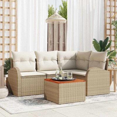 Conjunto de sofá de jardín 5 pcs Beige y blanco Conjunto de sofá de jardín 5 pcs Beige y blanco