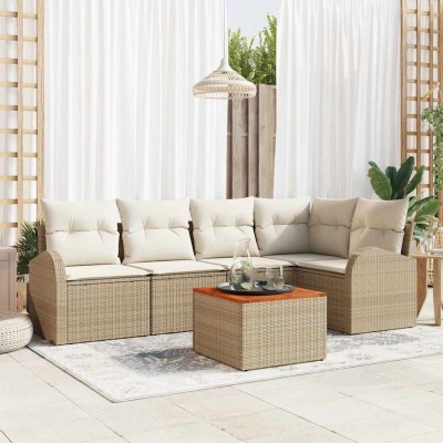 Conjunto de sofá de jardín 6 pcs Beige y blanco