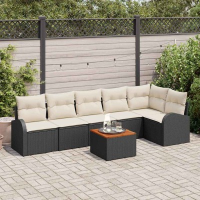 Conjunto de sofá de jardín 7 pcs Negro y blanco