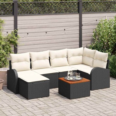 Conjunto de sofá de jardín 7 pcs Negro y blanco