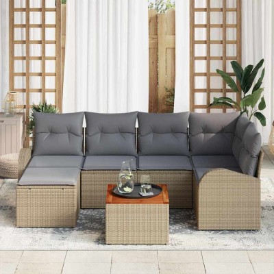 Conjunto de sofá de jardín 7 pcs beige y gris claro