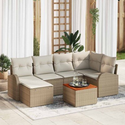 Conjunto de sofá de jardín 7 pcs Beige y blanco