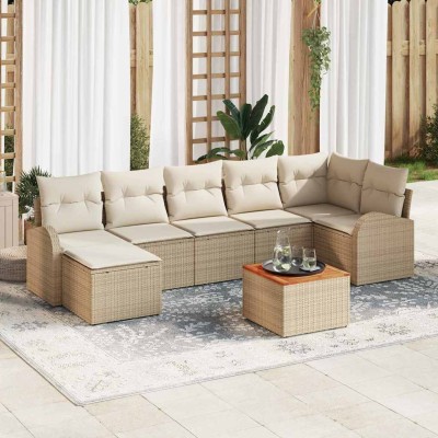 Conjunto de sofá de jardín 8 pcs Beige y blanco
