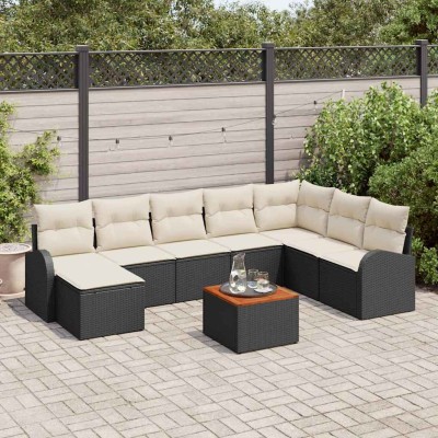 Conjunto de sofá de jardín 9 pcs Negro y blanco