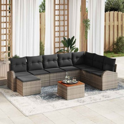 Conjunto de sofá de jardín 9 pcs Gris