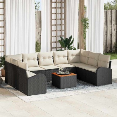 Conjunto de sofá de jardín 10 pcs Negro y blanco