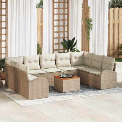 Conjunto de sofá de jardín 10 pcs Beige y blanco