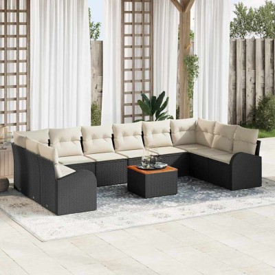 Conjunto de sofá de jardín 11 pcs Negro y blanco