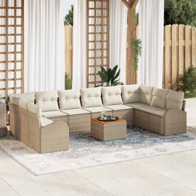 Conjunto de sofá de jardín 11 pcs Beige y blanco