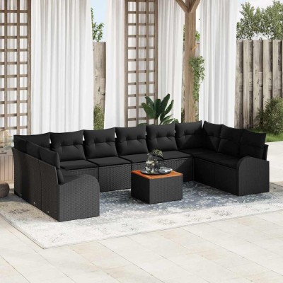 Conjunto de sofá de jardín 11 pcs Negro
