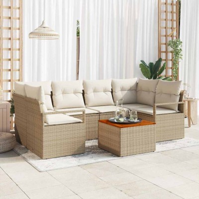 Conjunto de sofá de jardín 7 pcs Beige y blanco
