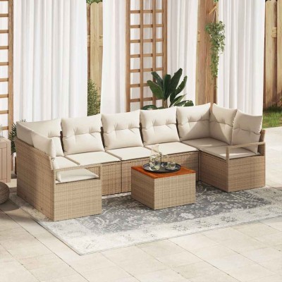 Conjunto de sofá de jardín 8 pcs Beige y blanco