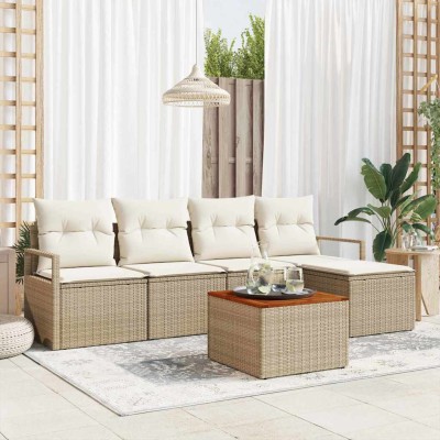 Conjunto de sofá de jardín 6 pcs Beige y blanco
