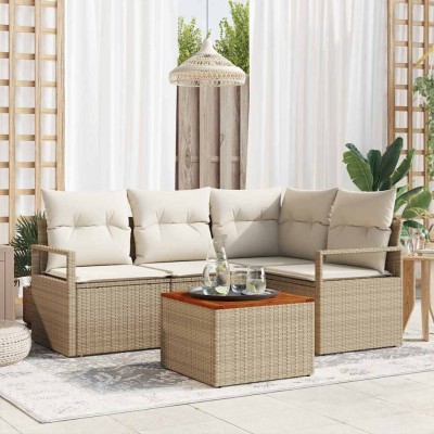 Conjunto de sofá de jardín 5 pcs Beige y blanco
