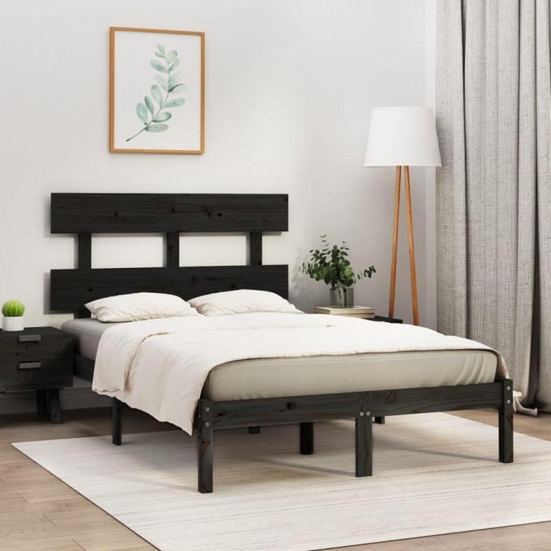 Estructura de cama de madera maciza negra 140x200 cm