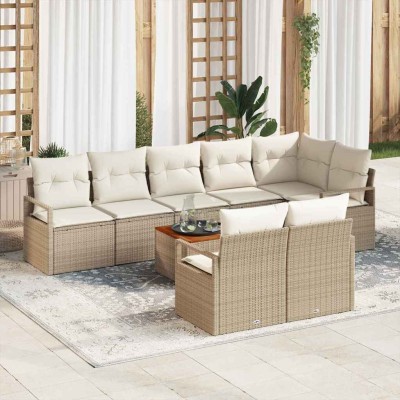 Conjunto de sofá de jardín 9 pcs Beige y blanco