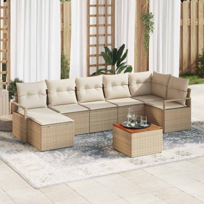 Conjunto de sofá de jardín 8 pcs Beige y blanco