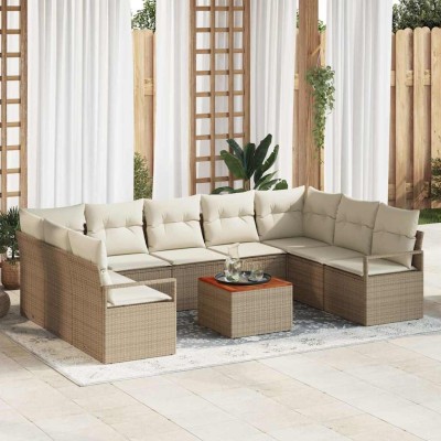 Conjunto de sofá de jardín 10 pcs Beige y blanco