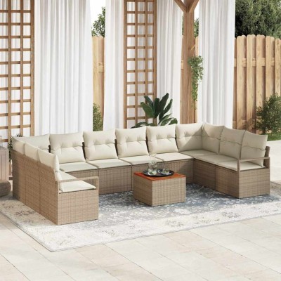Conjunto de sofá de jardín 11 pcs Beige y blanco