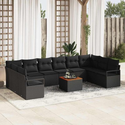Conjunto de sofá de jardín 11 pcs Negro