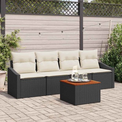 Conjunto de sofá de jardín 5 pcs Negro y blanco