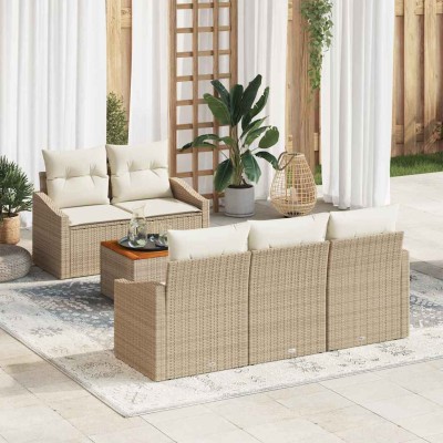 Conjunto de sofá de jardín 6 pcs Beige y blanco