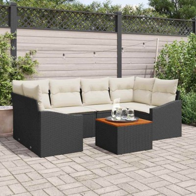 Conjunto de sofá de jardín 7 pcs Negro y blanco