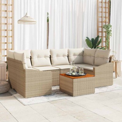 Conjunto de sofá de jardín 7 pcs Beige y blanco
