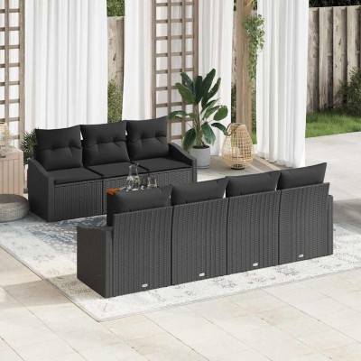 Conjunto de sofá de jardín 8 pcs Negro